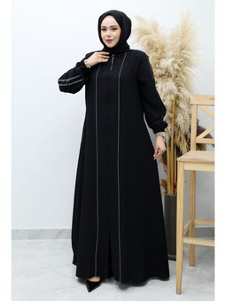 Çizgi Detaylı Siyah Ferace