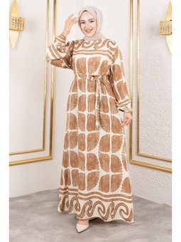 İstiridye Desenli Viskon Vizon Elbise