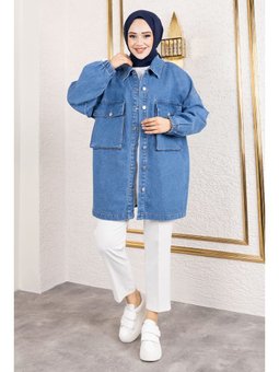 Körüklü Cepli Oversize Kot Mavi Ceket