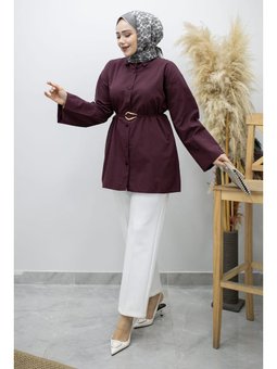 Kuşağı Gold Detaylı Gömlek Bordo