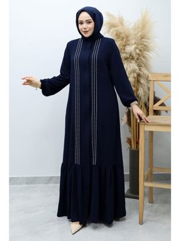 Önü Biyeli Volanlı Lacivert Ferace