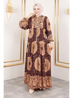 Varak Desenli Viskon Mürdüm Elbise