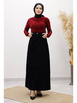 Yüksek Bel Kot Siyah Etek
