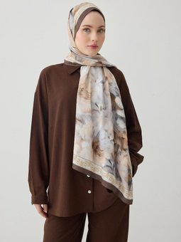 Gri Çiçek Desenli Soft Şal