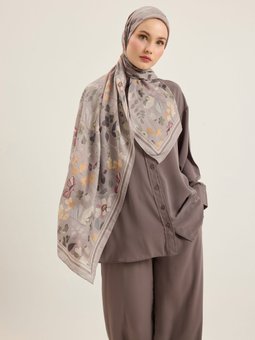 Gri Çıtır Çiçek Desen Şal