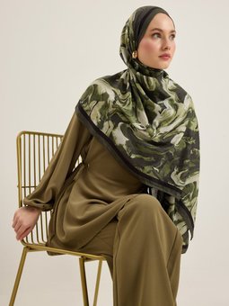 Haki Soyut Desen Şal