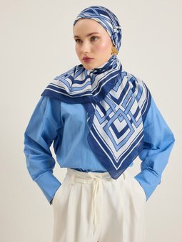 Lacivert Çizgi Desen Eşarp