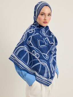 Lacivert Geometrik Desen Şal