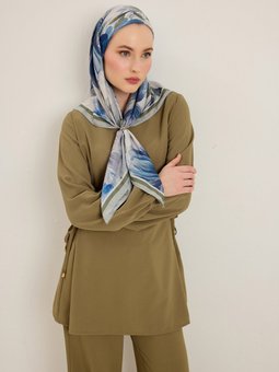 Mavi Çiçek Desenli Eşarp