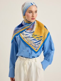 Mavi Sarı Desen Eşarp