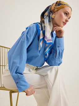 Mavi Sarılı Soyut Desen Eşarp