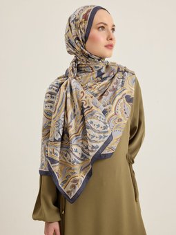 Sarı Mavi Etnik Desen Şal