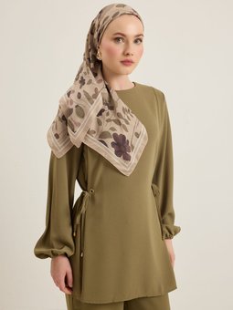 Sütlü Kahve Çiçek Desen Eşarp