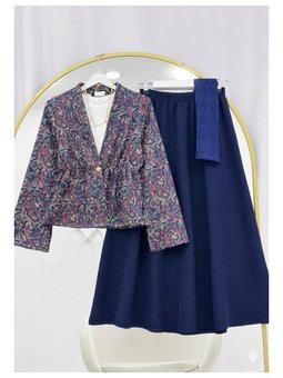 Bohem Desenli Etekli Lacivert Takım