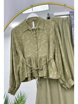 Jakarlı Desenli Ceket Etekli Mint Yeşili Takım