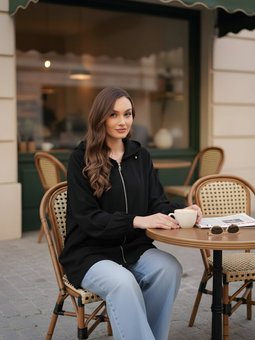 Siyah Oversize Modal Fermuarlı Sweat Tunik