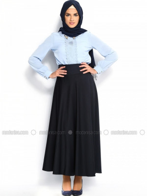 Lacivert Sade Kloş Etek