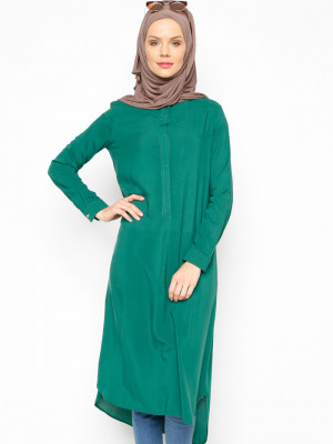 Düğme Detaylı Zümrüt Tunik