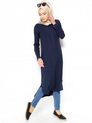Düğme Detaylı Lacivert Tunik