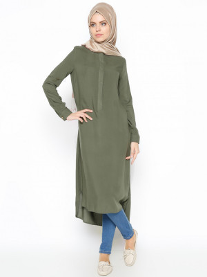 Düğme Detaylı Haki Tunik