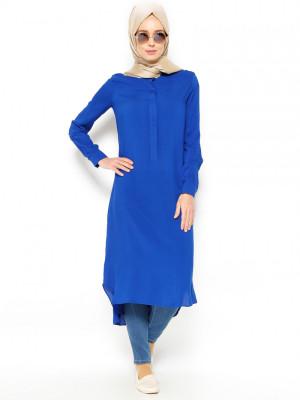 Düğme Detaylı Saks Tunik