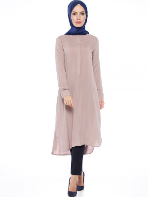 Düğme Detaylı Vizon Tunik