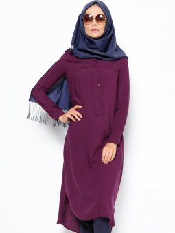 Düğme Detaylı Mor Tunik