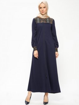 Fermuarlı Lacivert Ferace