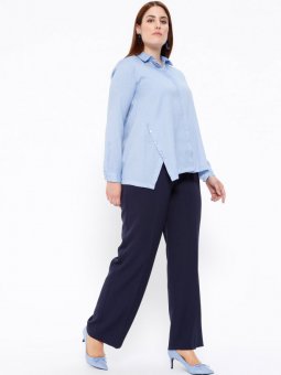 Beli Lastikli Lacivert Pantolon