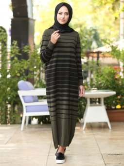Çizgili Haki Elbise