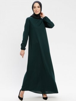 Kol Ucu Lastikli Zümrüt Elbise