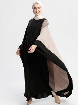 İnci Detaylı Siyah Ferace