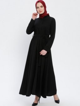 Gizli Fermuarlı Siyah Ferace