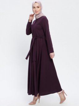 Gizli Fermuarlı Mürdüm Ferace