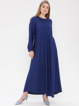 Bilekleri Lastikli İndigo Elbise