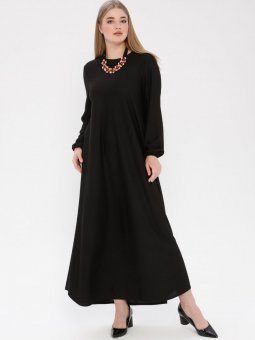 Bilekleri Lastikli Siyah Elbise