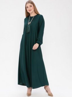 Bilekleri Lastikli Zümrüt Yeşili Elbise
