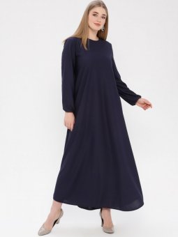 Bilekleri Lastikli Lacivert Elbise