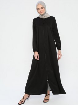 Fermuarlı Siyah Ferace