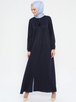 Fermuarlı Lacivert Ferace