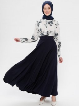Kemerli Kloş Lacivert Etek