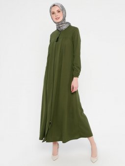 Fermuarlı Haki Ferace