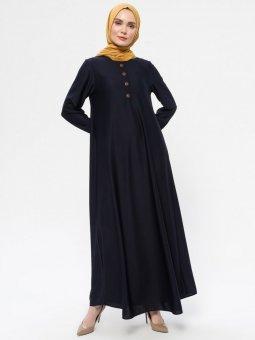 Düğme Aksesuarlı Basic Lacivert Elbise