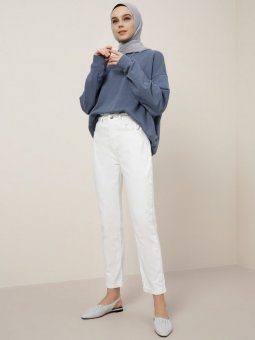 Doğal Kumaşlı Beyaz Kot Pantolon