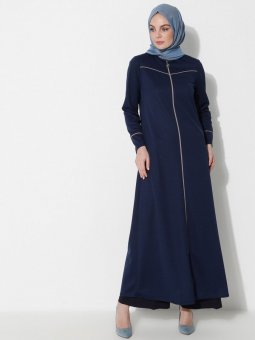 Fermuarlı Lacivert Ferace