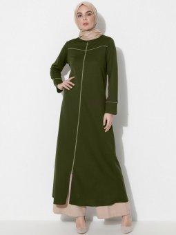 Fermuarlı Haki Ferace