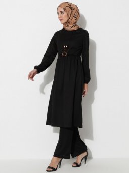 Kolyeli Tunik&Pantolon İkili Siyah Takım
