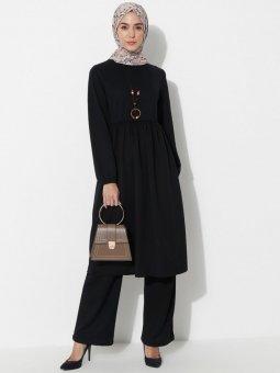 Kolyeli Tunik&Pantolon İkili Lacivert Takım