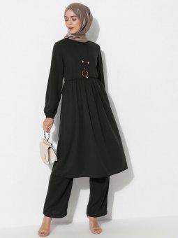 Kolyeli Tunik&Pantolon İkili Haki Takım