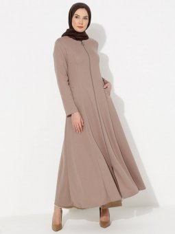 Çift Cepli Boydan Fermuarlı Vizon Ferace